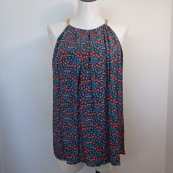 Elie Tahari Silk Halter Top Chain Strap Detail Flowy Lined Womens Large - Picture 2 of 14